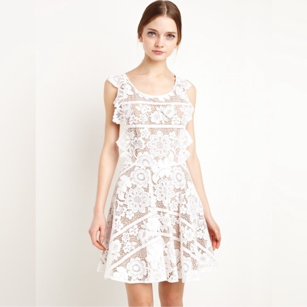 For Love And Lemmons Gianna White Lace Floral Criss Cross Mini Dress